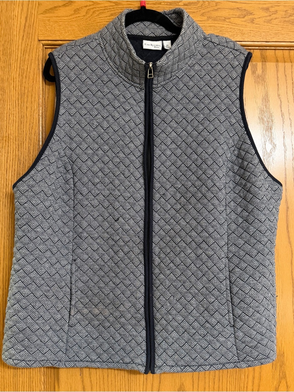 Kim Rogers Herringbone Quilted Gray Zip-Front Vest